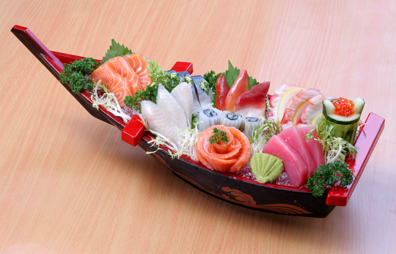 japanese food sashimi sushi boat mix  set
